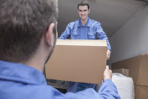 Removal van loaded for a house move in a Surrey residential street