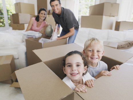 Moving truck loading boxes and furniture for a Surrey home move
