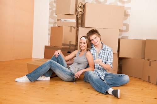 Boxes and furniture prepared for a student relocation service