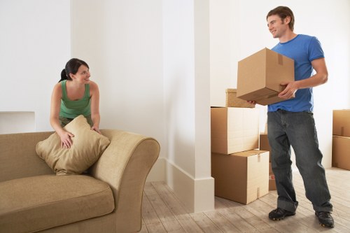 Packed moving boxes prepared for a home or office removal in Surrey